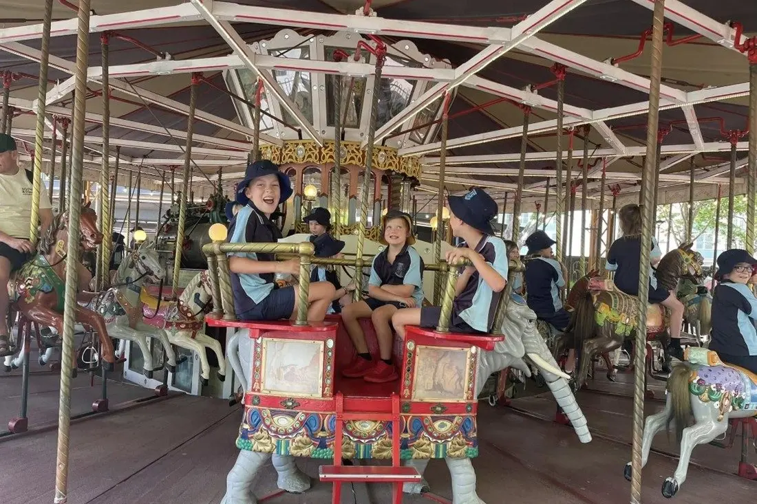 George and Arthur enjoying the elephant carriage with their friends. PHOTO: Supplied