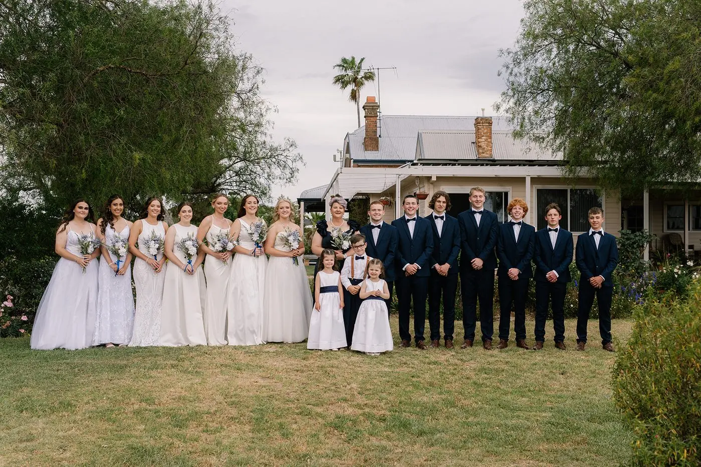 Rachel Tomlinson, Brooke Brandt, Sophie Hughes, Sophie Berry, Mikayla Hughes, Xanthe Johnson, Amelia Donnelly, Matron of Honour \\u2013 Megan Starr, Page Boy \\u2013 Flynn Griffin, Flower Girls \\u2013 Evelyn Sirol and Frankie Lennane, Joshua Clarke, Maverick Mooney, Hugh Nowlan, Braydon Jewell, Riley Bowerman, Chase McFarlane, Noah Griffin. PHOTO:  Twig and Fawn Photography