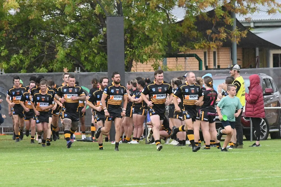 The Grenfell Goannas take to the field for their first game of the 2024 season. Photo Renee Powell.