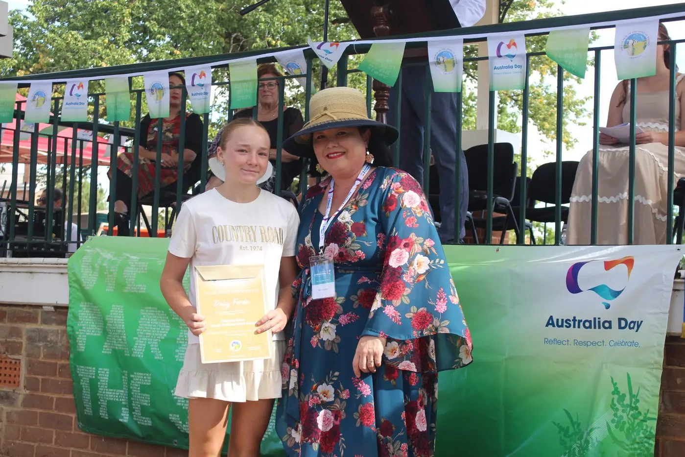 Daisy Forde received Weddin Shire Youth Achievement Award from Weddin Shire\\'s Australia Day Ambassador Karen Stuttle.