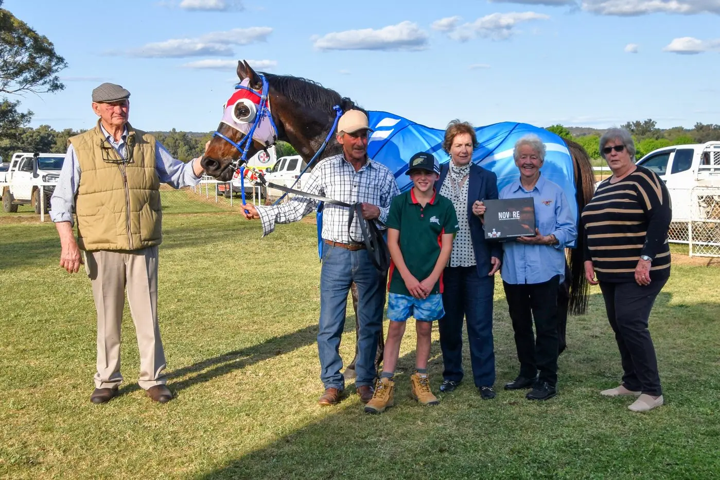 Peter White, Owner/breeder, trainer David Blundell, Sue White, Deidre Carroll, Grenfell Jockey Club and Barbara Jones, Secretary, Grenfell Jockey Club. IMAGE by Jenny Kingham