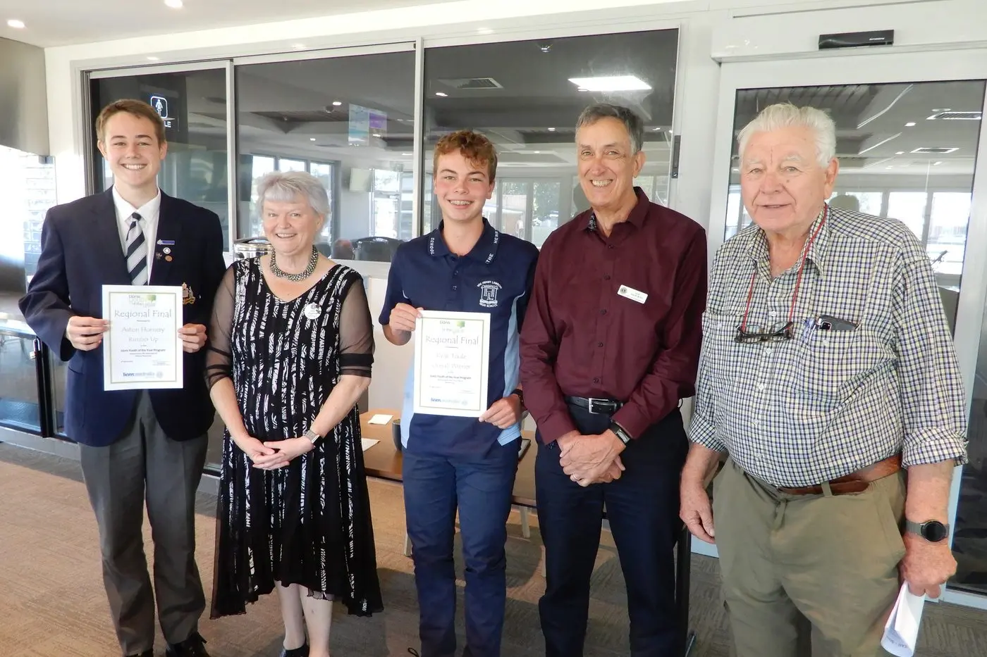 Winner of the Lons Youth of the Year \\u00A0regional quest Ryans Toole and Runner Up Aston Hornery with the Judges Deborah Hughes, Mal Purves and Gavan Ellis . PHOTOS:  Supplied