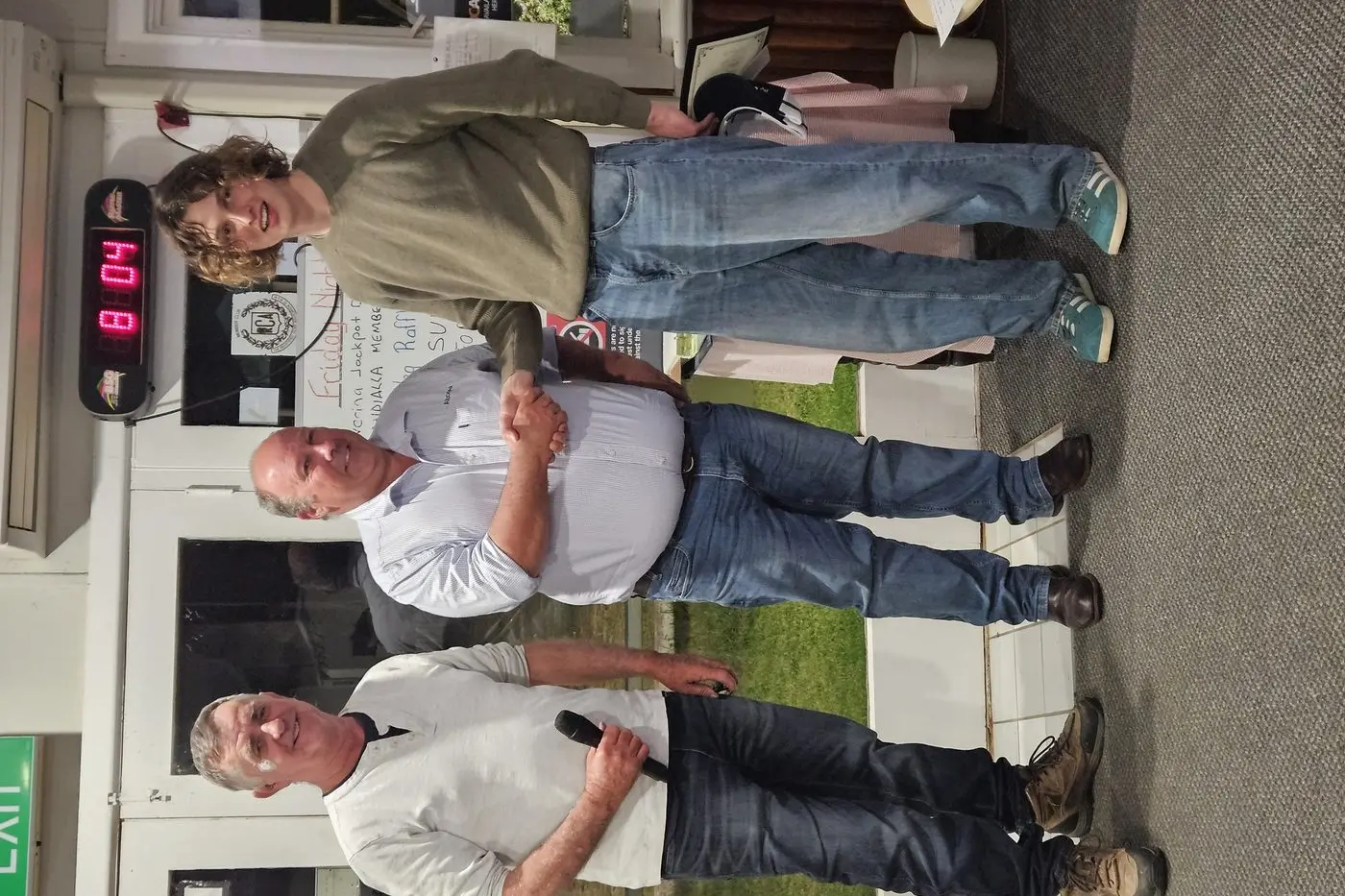 Gary Penfold ( President, Quandialla Scholarship Committee) and Andrew Blair, Altora Ag, present Hugh Nowlan with a checque and certificate. PHOTO: Supplied.