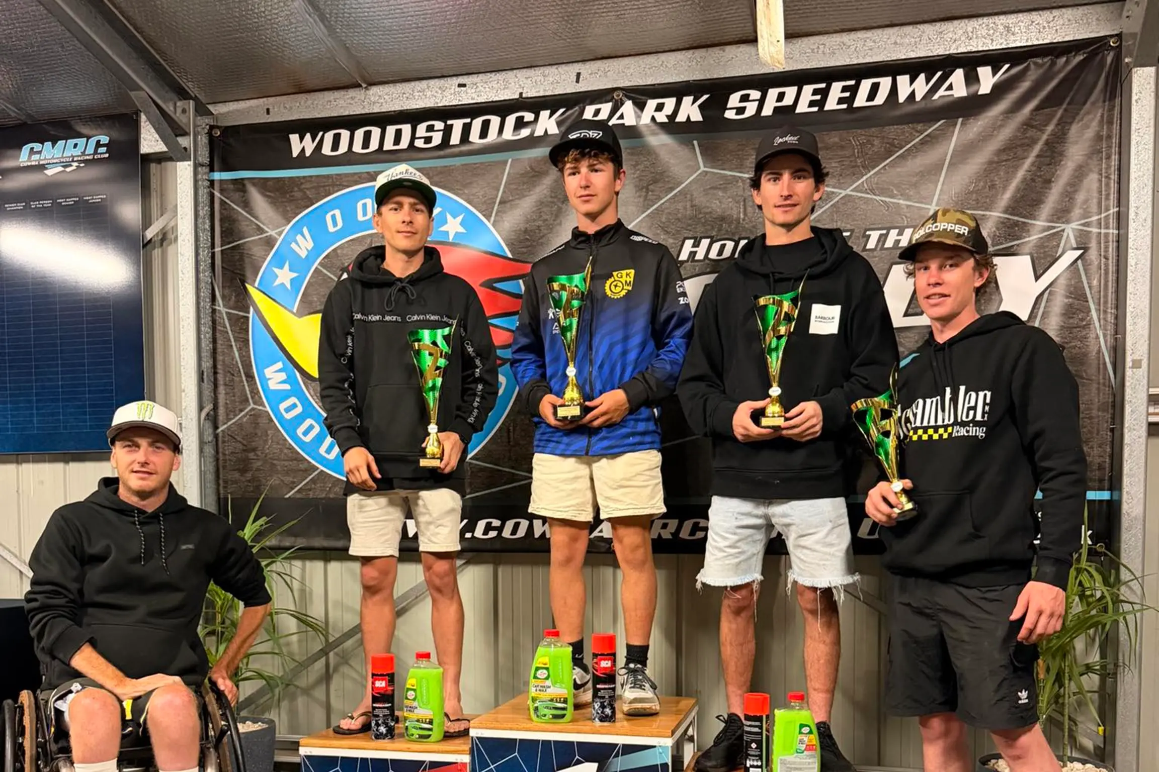 <p>Darcy Ward with 500cc winners, Beau Bailey, Ben Cook, Zach Cook and Tate Zischke. PHOTO: Courtney Gambrill</p>\\n