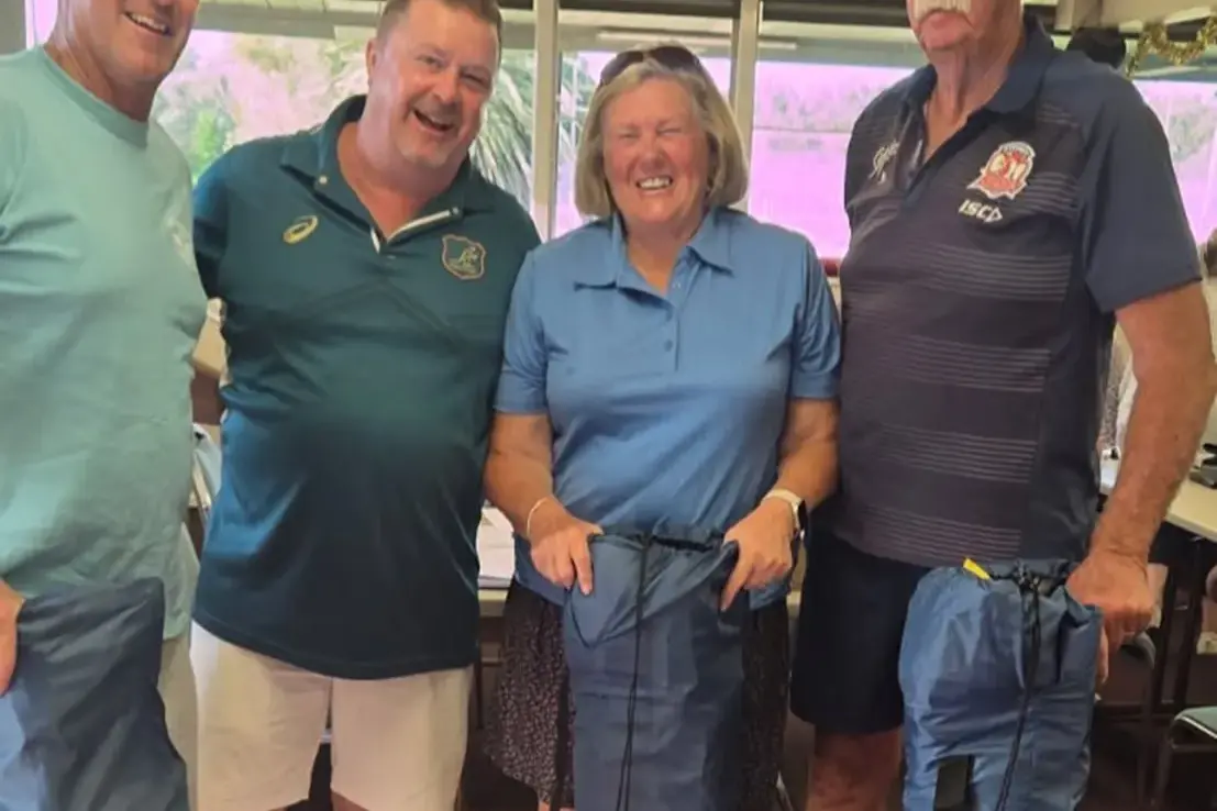 <p>Greg Oliver congratulates Trevor Mawhinney, Shirley Mawhinney Peter Mawhinney on their win. PHOTOS: Supplied</p>\\n