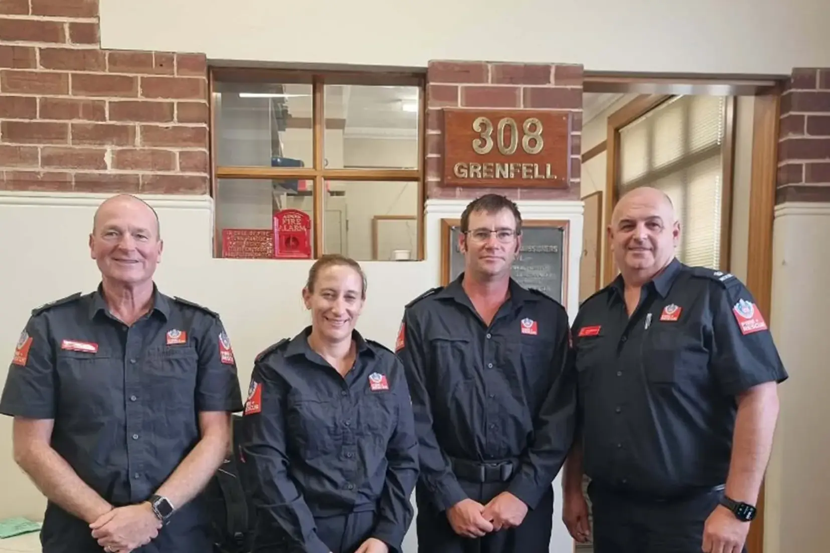<p>Jaclyn and Rob were appointed Deputy Captains at Grenfell Station and congratulated by Duty Commander Jason Murphy and Zone Commander Graeme. PHOTO: Supplied</p>\\n
