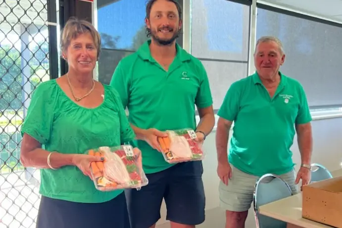 <p>Winners Jan and Sam Myers with sponsor of the day John Grant.</p>\\n