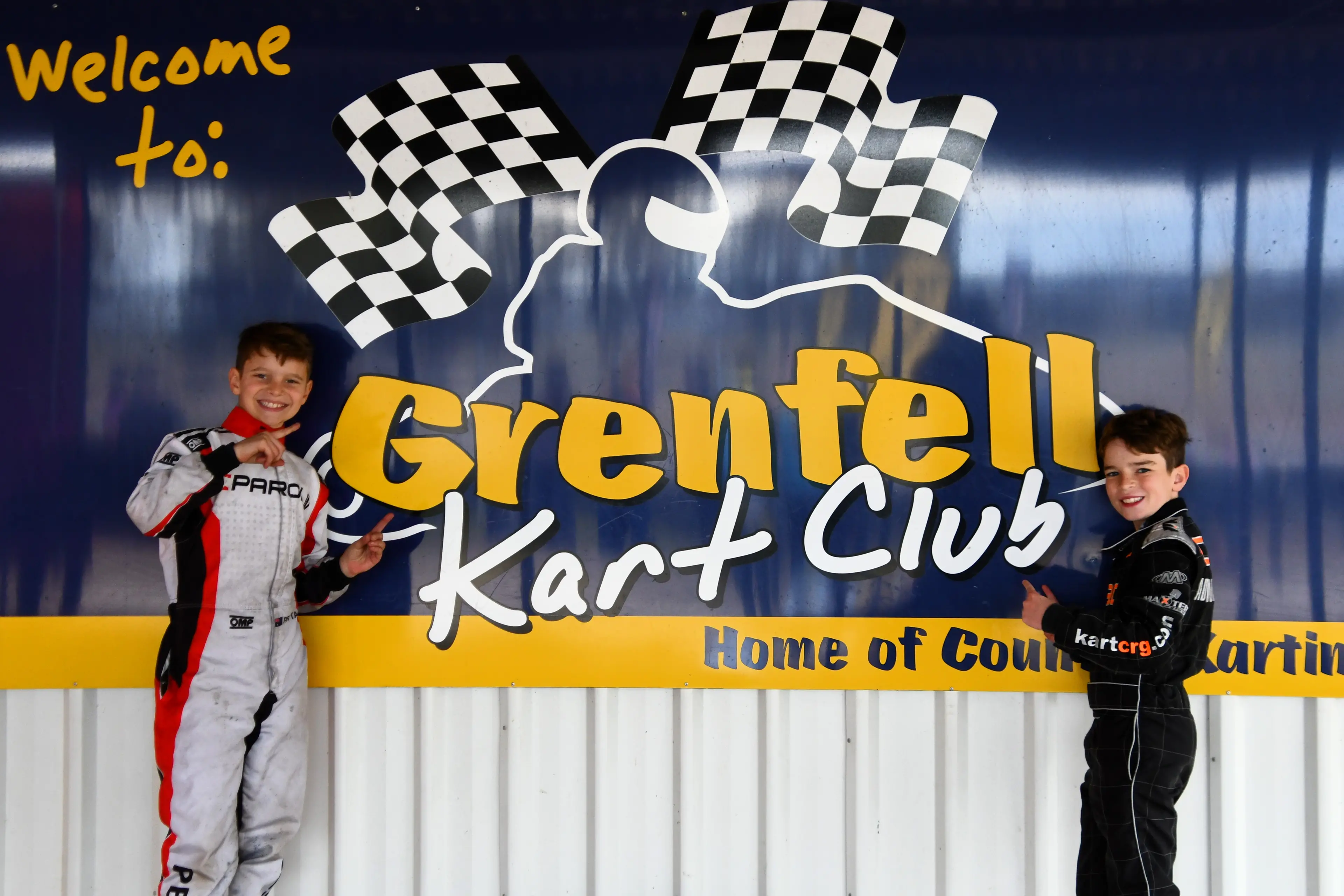 <p>Hudson Petta and Kody Jenkins of Sydney with the new sign and podium at last year\\'s Dunlop Kart Stars series which was the first race on the Bogolong Circuit for four years. PHOTO: Jenny Kingham</p>\\n