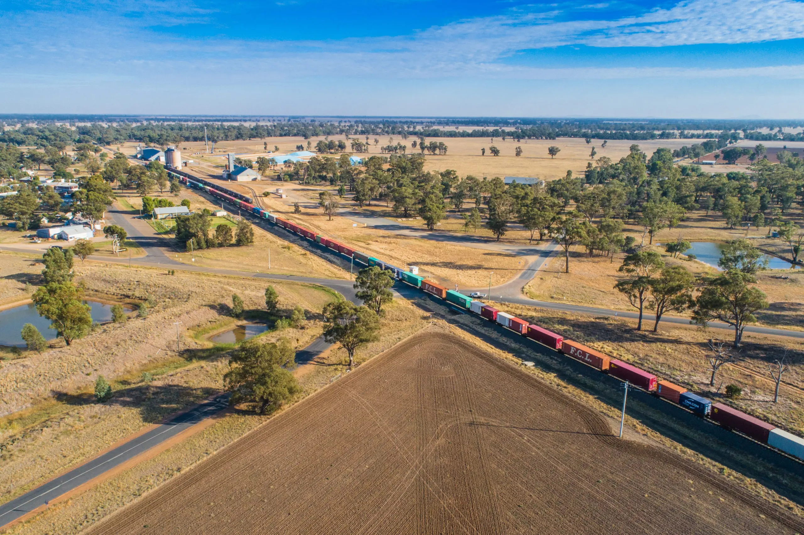 <p>Aerial view of railway near Bribbaree. PHOTO: Inland Rail Pty Ltd</p>\\n