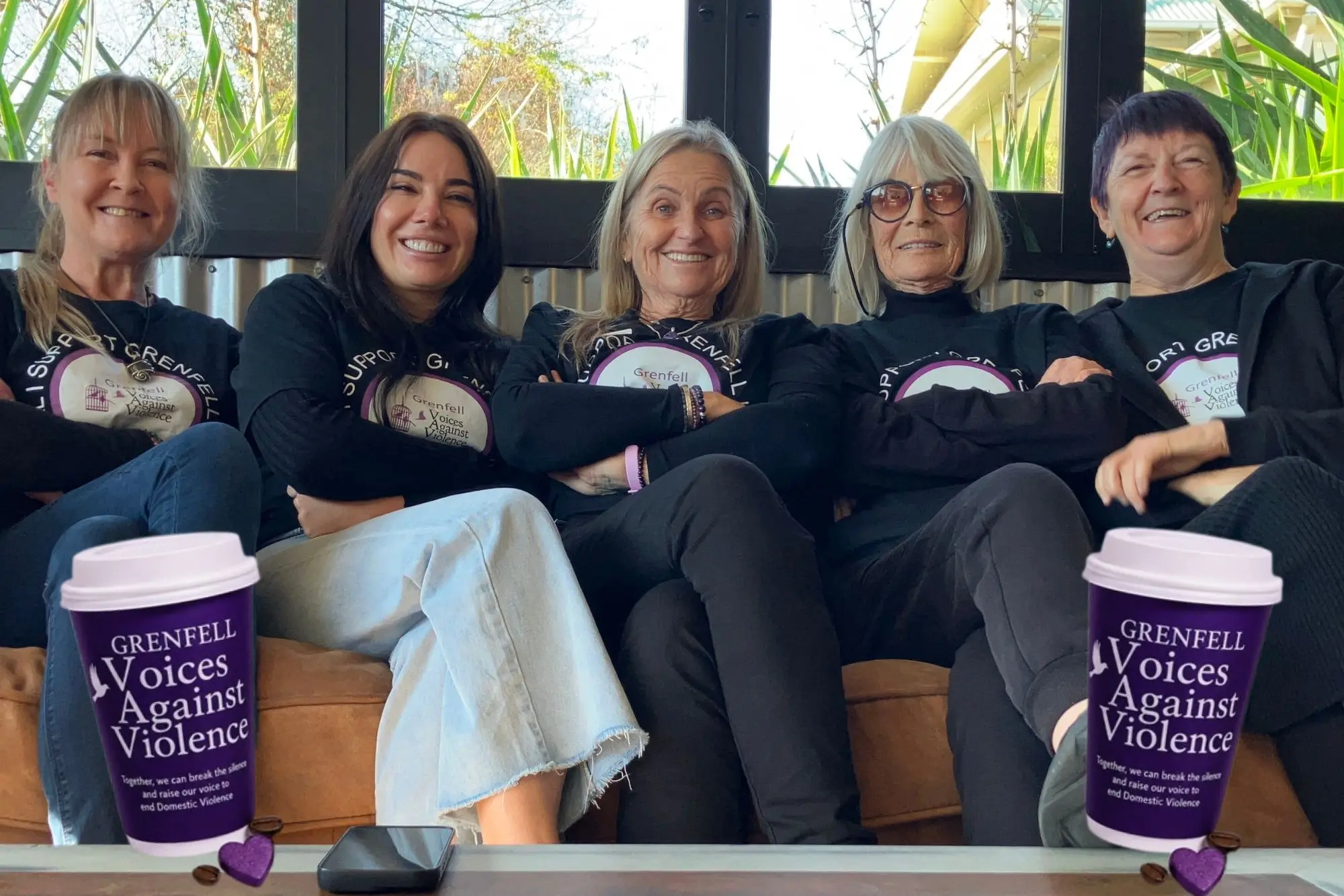 <p>Grenfell Voices Against Violence committee Micaela Nealon, Emma Sinclair, Elly Schiller, Fran Laver and Michelle Rohan (Rowie) are encouraging everyone to grab a coffee from a local cafe next Tuesday to spread awareness about domestic violence. </p>\\n