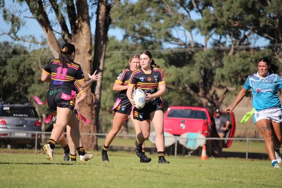 <p>Sophie Berry crossed the line for the Girlannas against the Blayney Bears and earnt herself best on field honours. PHOTO: Grenfell Goannas Senior Rugby League Football Club </p>\\n