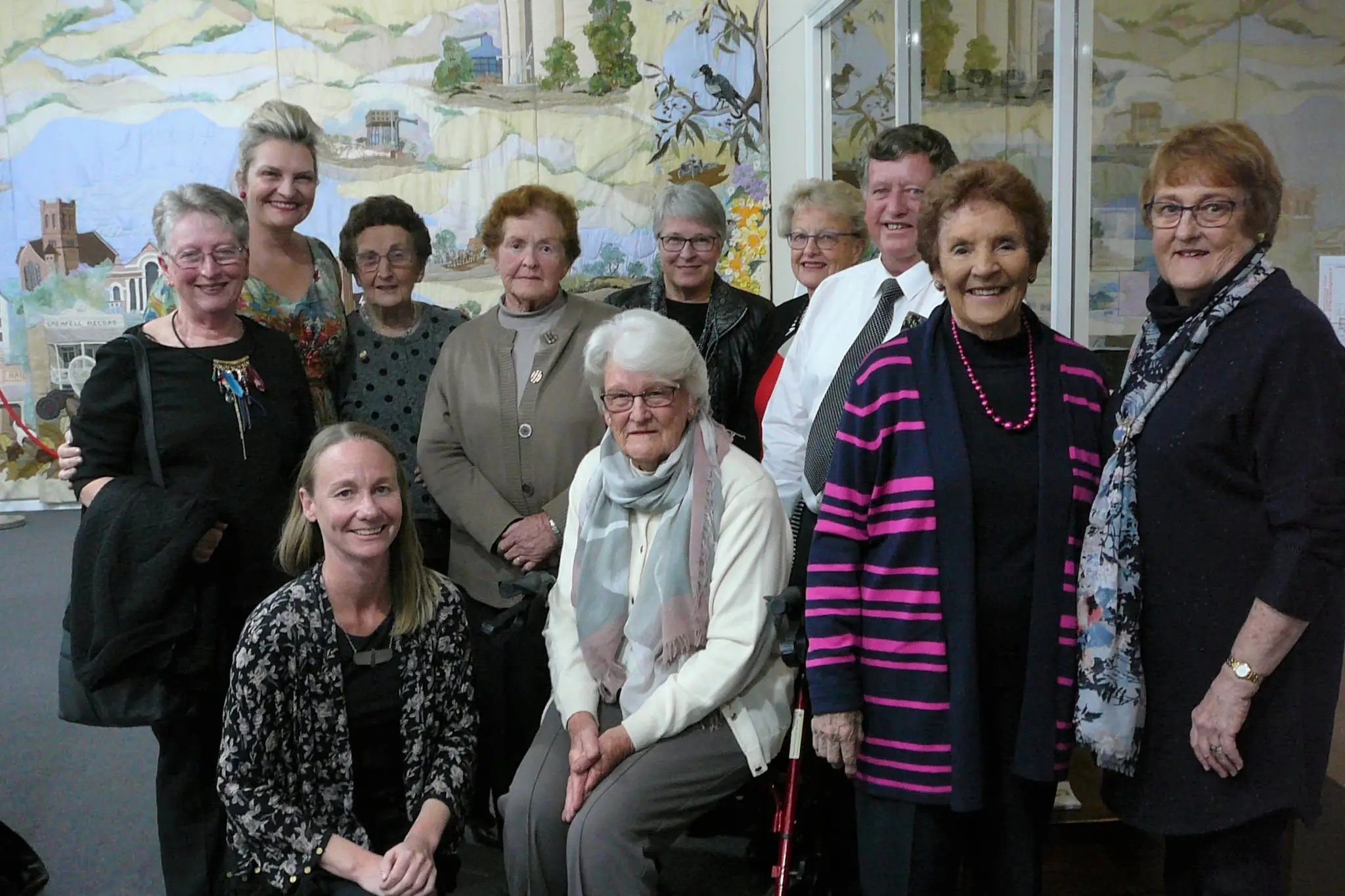 <p>Grenfell Dramatic Society members and \\u2018curtain producers\\u2019 at the hanging of the Community Curtain at the Grenfell Library. BL-R; Marion Knapp, Denise Yates, Margaret Thorncraft (D), Judy Mitton (D), Jill Griffi, Pamela Livingstone and Stephen Griffin. F: Kelly Luthje, Syvlia Brind, Verna Hughes (D) and Sandra Hughes. PHOTOS: Deidre Caroll</p>\\n