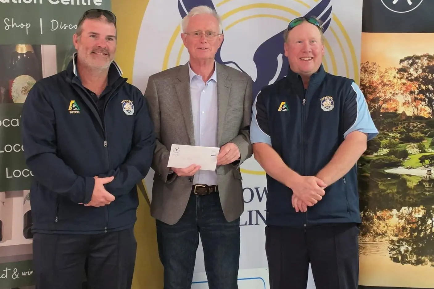 <p>2026 Cowra Breakout Pairs winners Wade Death and Mitch Pollock with Cowra Mayor Paul Smith.</p>\\n