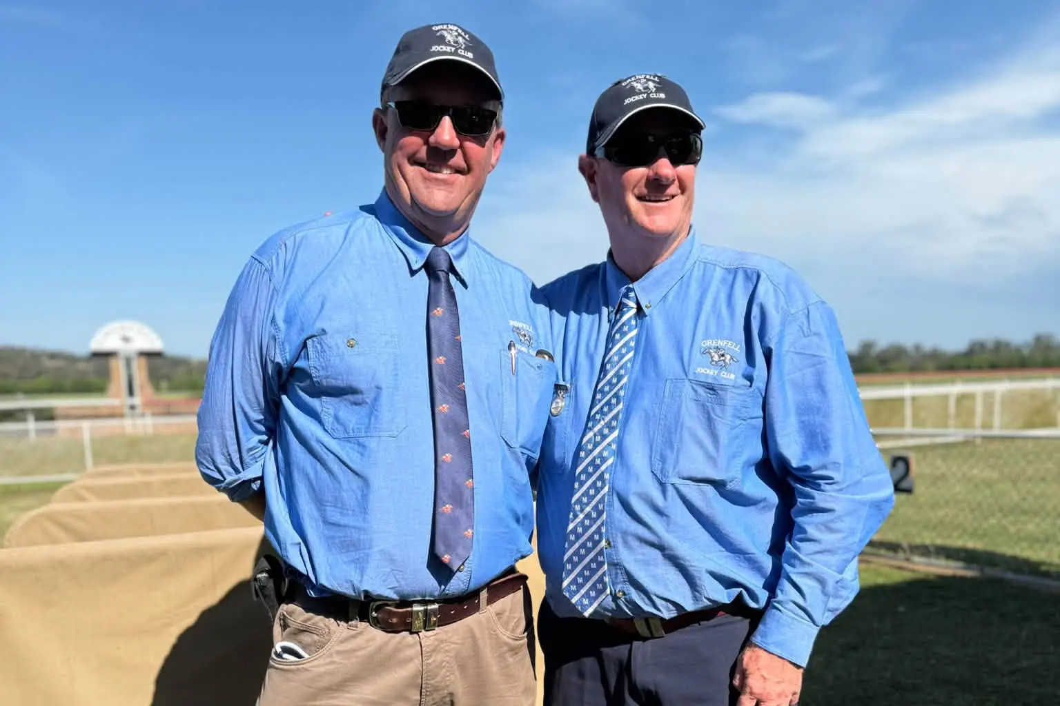 <p>Grenfell Jockey Club president Danny Joyce with the club\\'s newest life member, Andrew Hooper. PHOTO: Grenfell Jockey Club </p>\\n