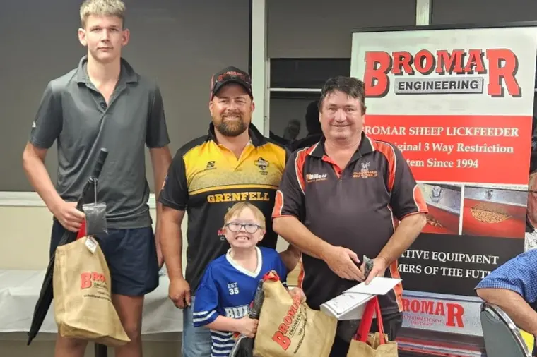 <p>First place Dylan Forde, Grant Torpy and taking the prize from his big brother, Lachlan is Zac Torpy pictured with the host Josh Liebich.</p>\\n